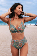 Set aus geblümtem Bikinioberteil und High Rise Bikinihose