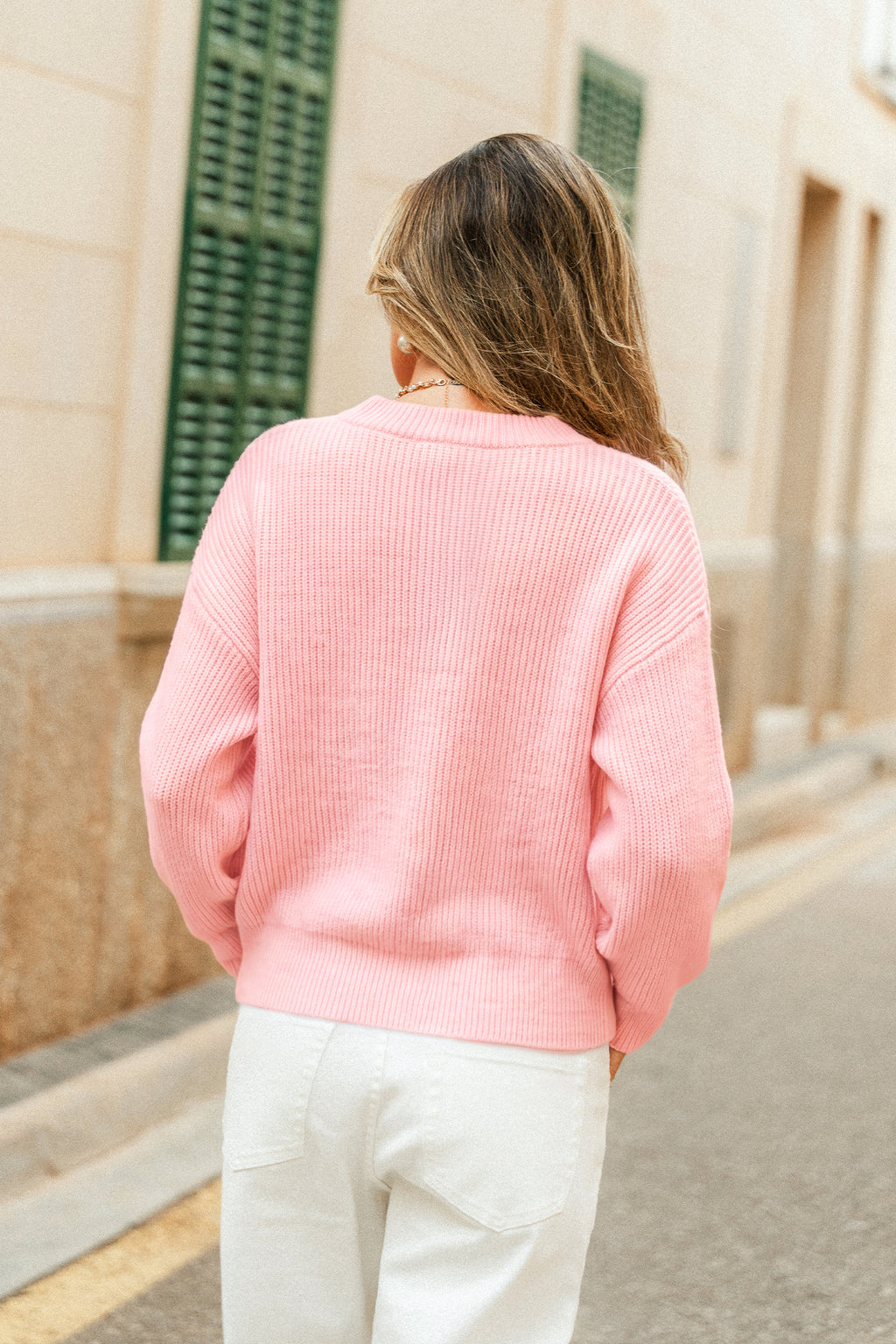Rosa Langarmpullover mit Rundhalsausschnitt