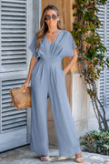 Blauer V-Ausschnitt Jumpsuit mit Taschen