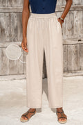 Beige Stoffhose mit elastischem Bund