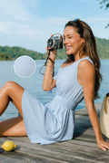 Blau Gestreiftes Asymmetrisches Mini-Strandkleid