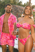 Rosa Florales Breite Träger Bikini-Set
