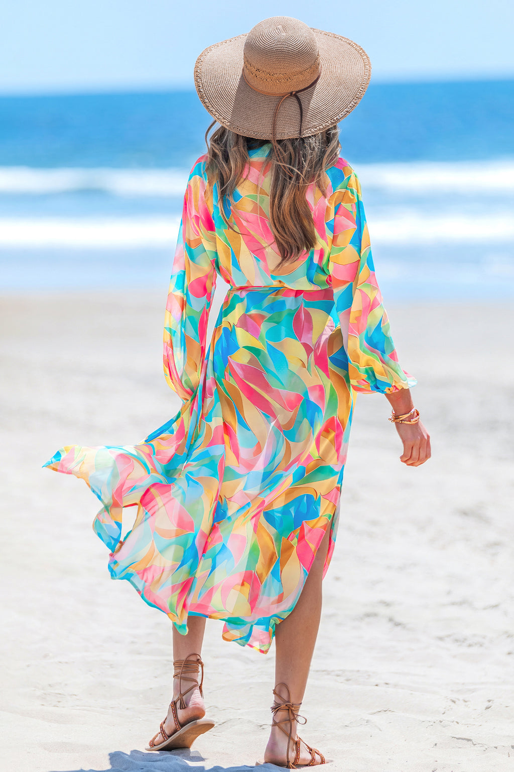 Abstrakter Langarm Strandkimono in Wickeloptik