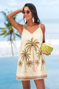 Beige tropisches Ärmelloses Mini-Strandkleid