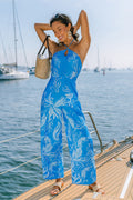 Blau Tropischer Neckholder-Jumpsuit