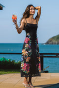 Geblümtes Midi-Abendkleid mit eckigem Ausschnitt