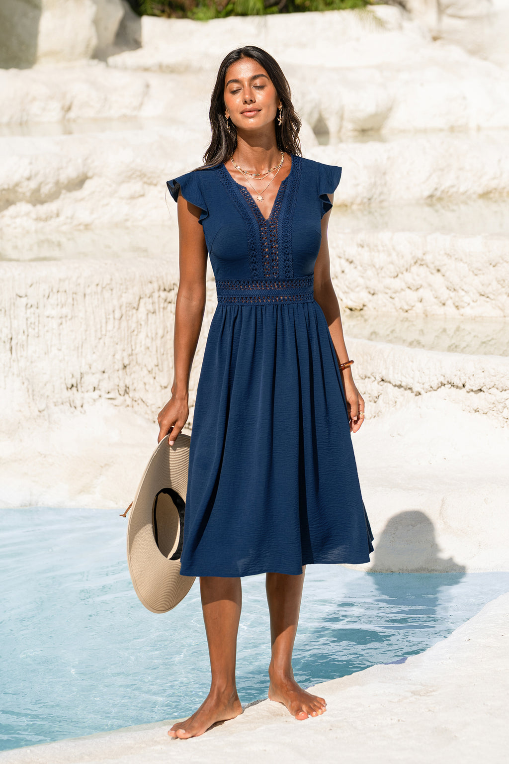 Marineblaues Midi-Strandkleid