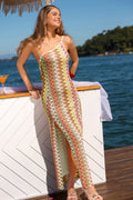 Maxikleid mit asymmetrischem Ausschnitt und geometrischem Muster