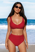 Roter Vorgeformte Cups Versteckter Bügel Bikini-Set