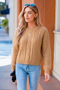 Brauner Langarmpullover mit Rundhalsausschnitt