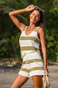 Gestreiftes Strick-Strand-Top mit V-Ausschnitt