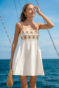 Beiges Boho Ärmelloses Mini-Strandkleid