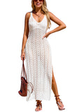 Weißes gehäkeltes Maxi-Cover-up-Minikleid mit Cut-outs