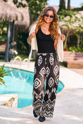 Schwarze Gerade Hose mit Ornament-Print