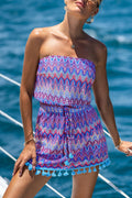 Lila Chevron Bandeau Mini-Stricl-Strandkleid