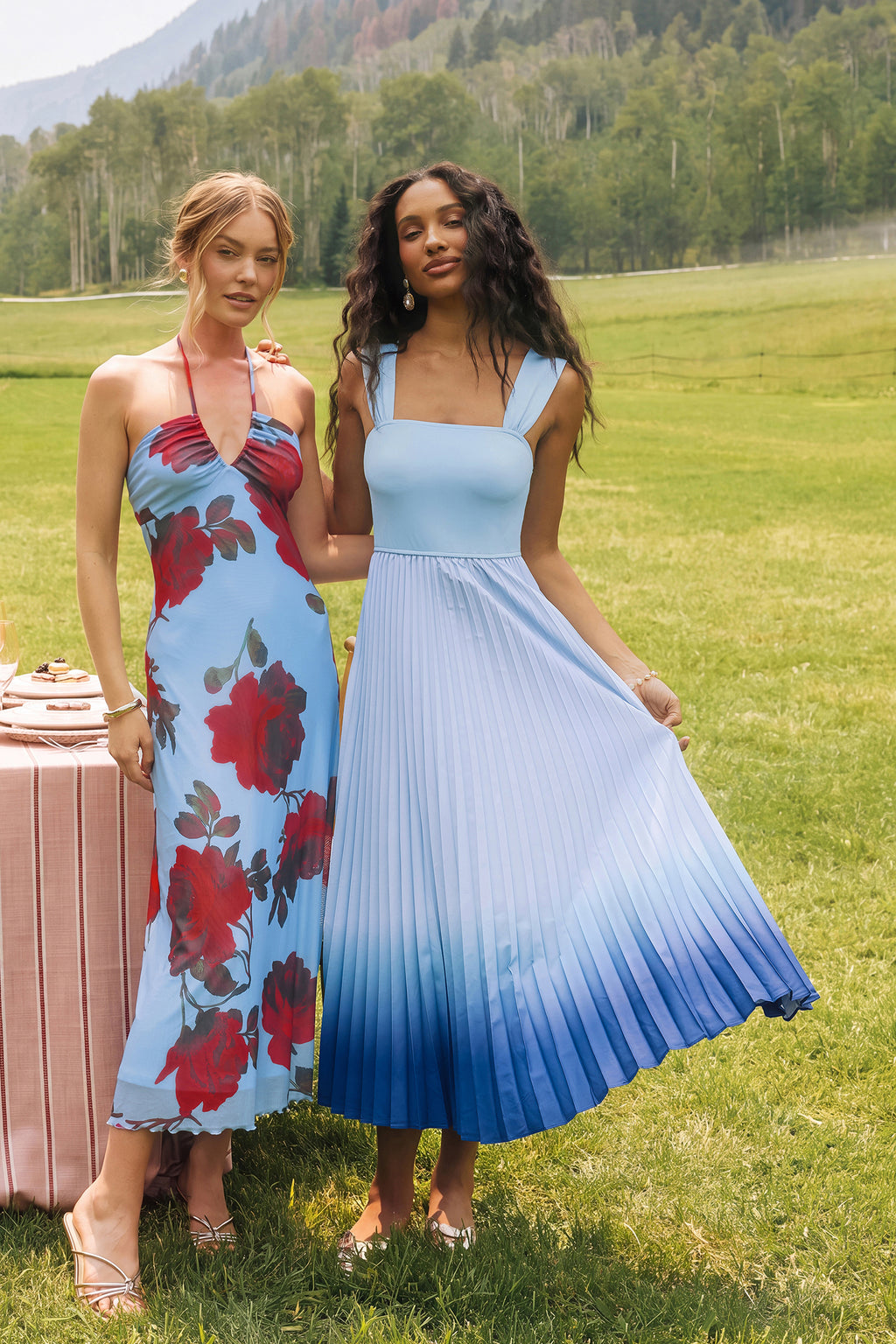 Festliches Ombré Maxikleid mit eckigem Ausschnitt