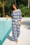 Blau Gestreifte Strickhose mit Kordelzug