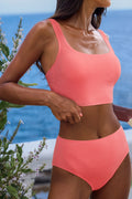 Koralle High-Waist Tankini-Set mit eckigem Ausschnitt