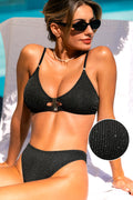 Schwarzes Glitzer Low-Waist Bikini-Set