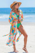 Abstrakter Langarm Strandkimono in Wickeloptik