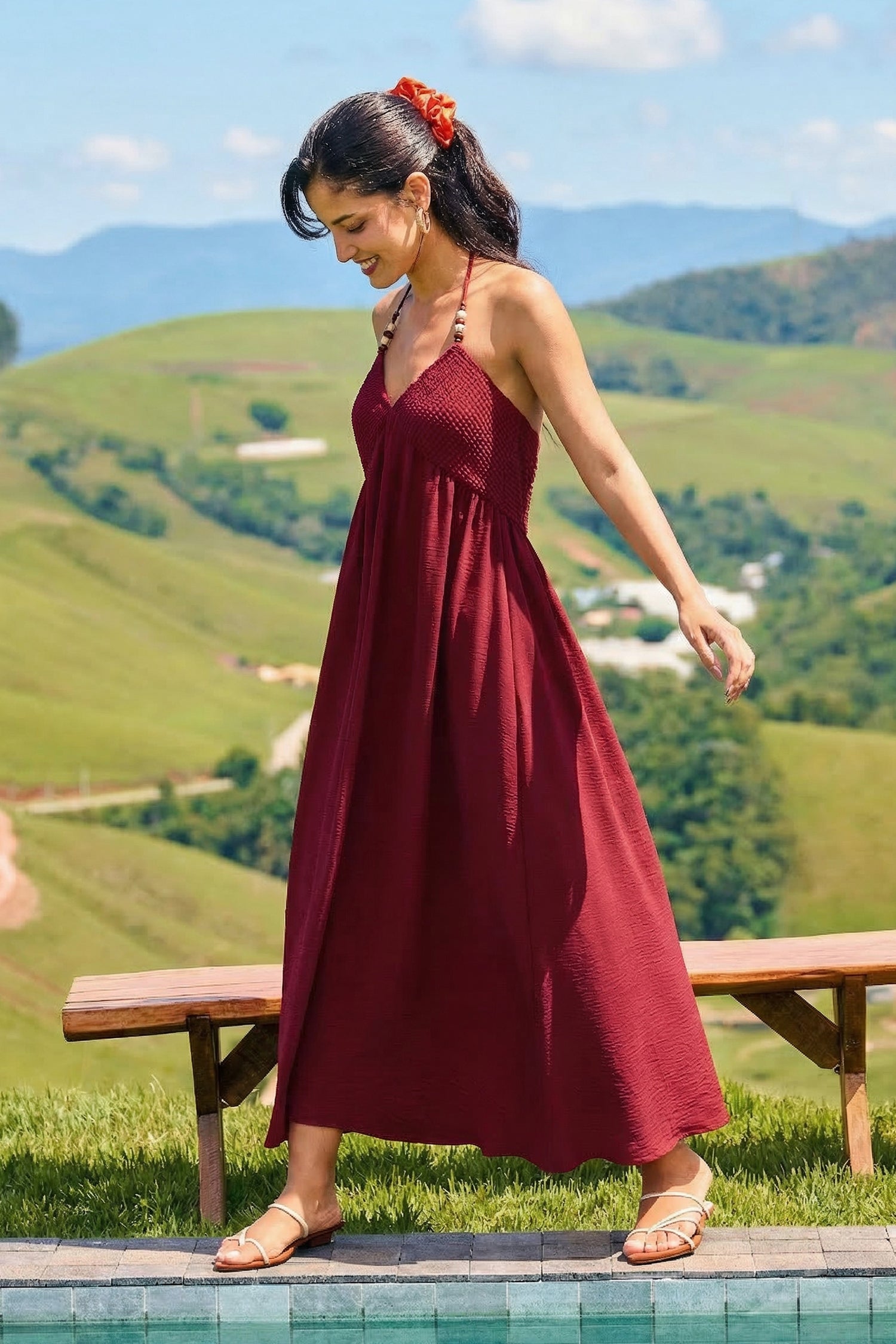 Bordeauxrotes Festliches Maxikleid