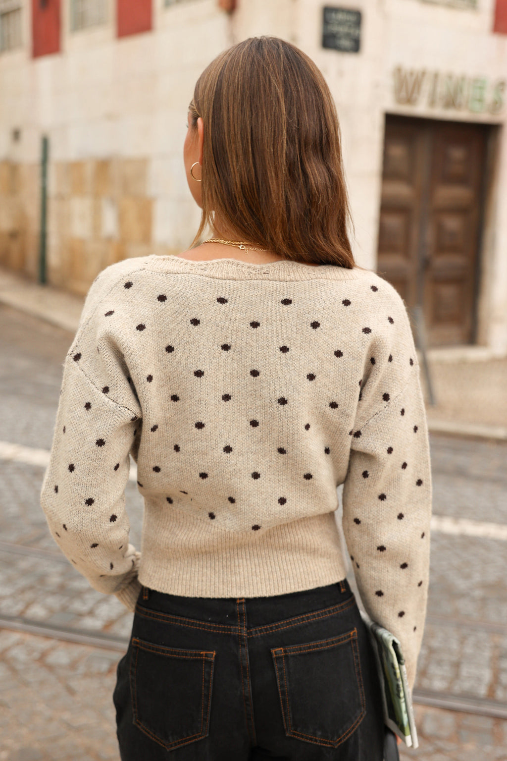 Polka Dots Langarmpullover in Wickeloptik