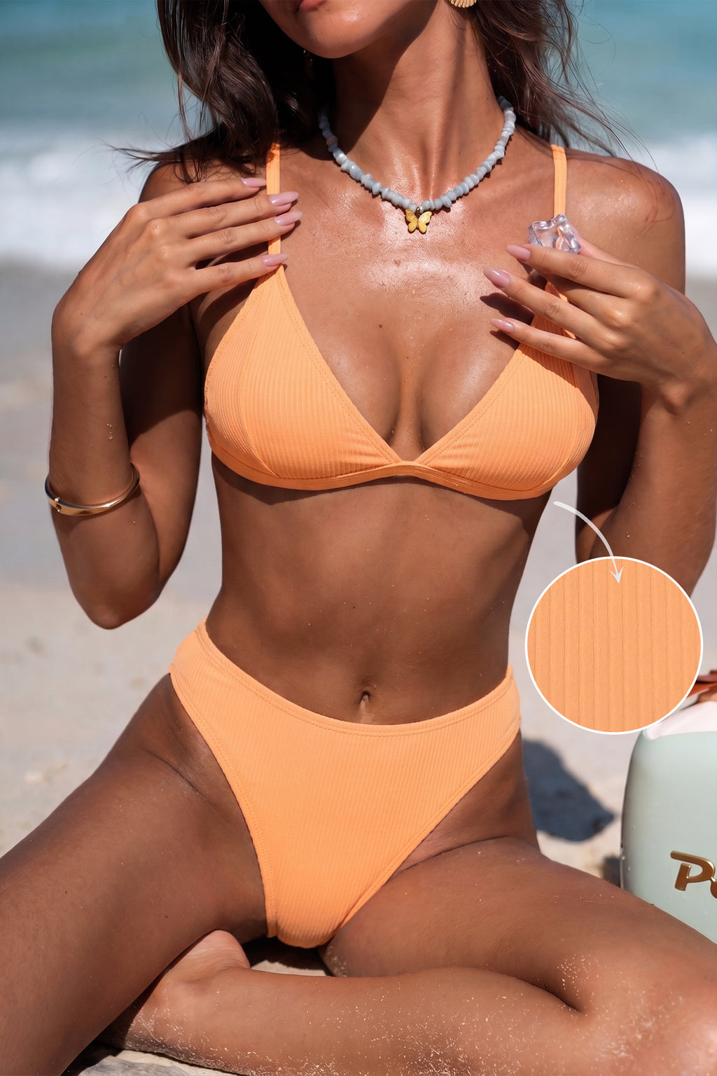 Orange Low-Waist Bikini-Set mit Kreuzträgern