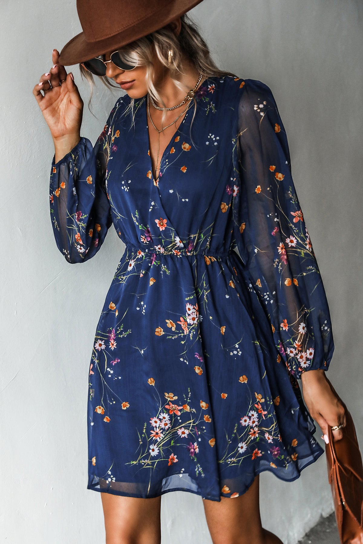 Blumendruck Chiffon Mini-Kleid in A-Form