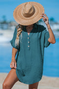 Blaues kurzärmeliges Mini-Strandkleid