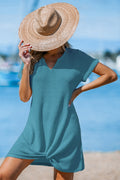 Kurzärmeliges Mini-Strandkleid aus Waffelstrick