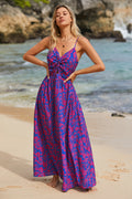 Geknotetes Maxikleid mit Blumenmuster und V-Ausschnitt
