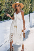 Weißes Ditsy Slip-Kleid mit V-Ausschnitt und Schnürung