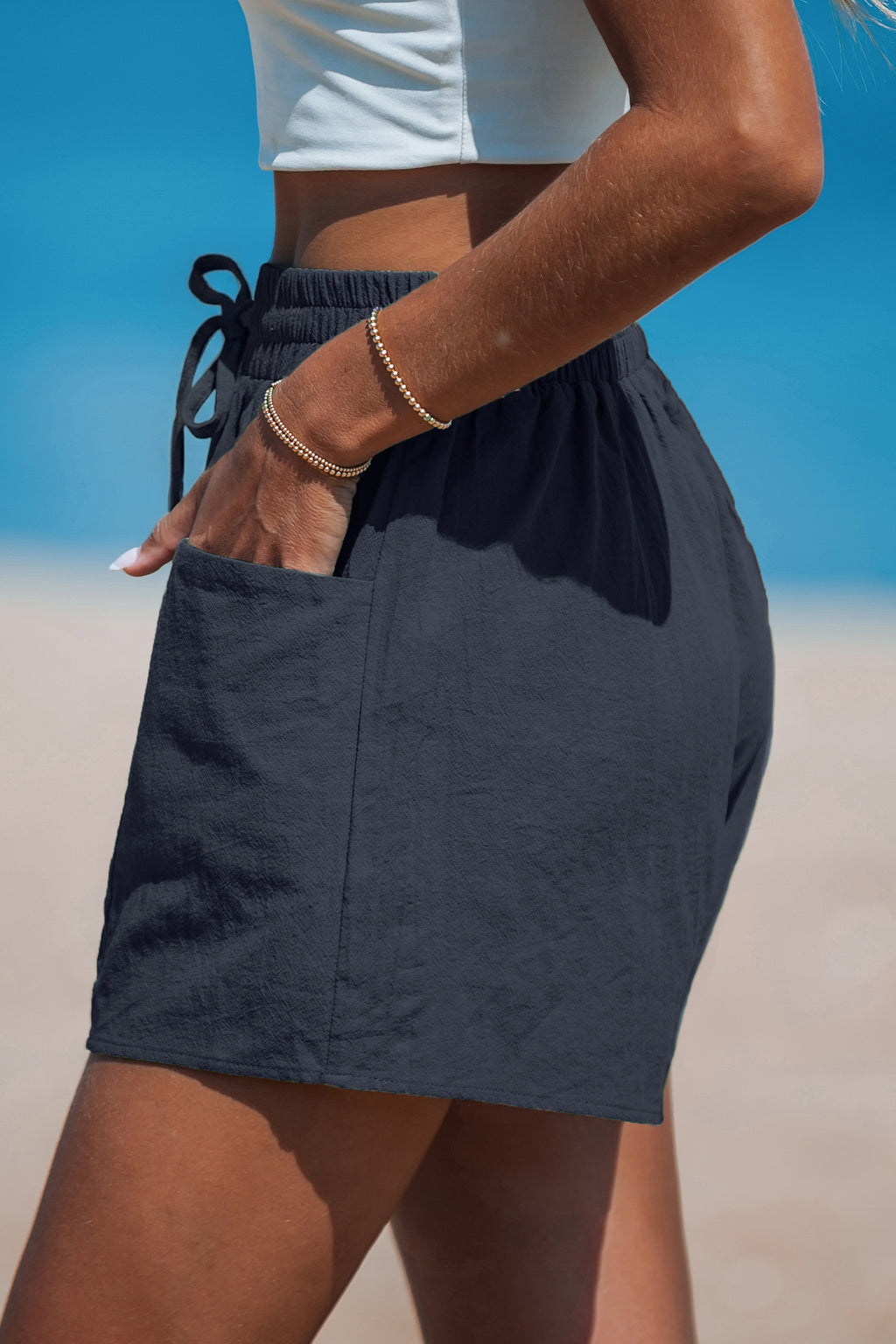 Reine Baumwolle Navy Shorts mit elastischer Taille