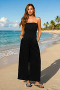 Schwarzer Gesmokte Taille Bandeau-Jumpsuit