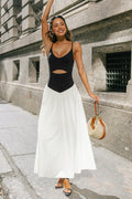 Farbblock Maxi-Abendkleid mit V-Ausschnitt