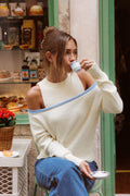 Beiger Langarmpullover mit Cut-outs