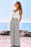 Gestreifte Wide-Leg Sommerhose mit Knopfdetail und Taschen