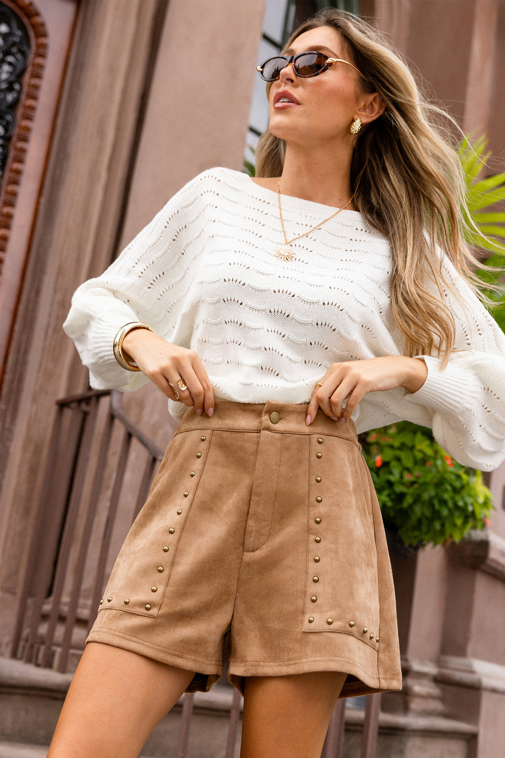 Braune Shorts in Wildlederoptik mit Taschen