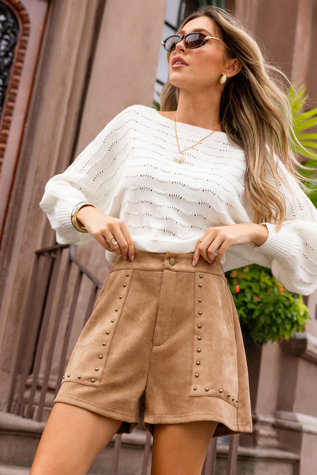 Braune Shorts in Wildlederoptik mit Taschen