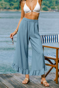 Blaue Wide-Leg-Hose mit elastischem Bund aus Baumwolle