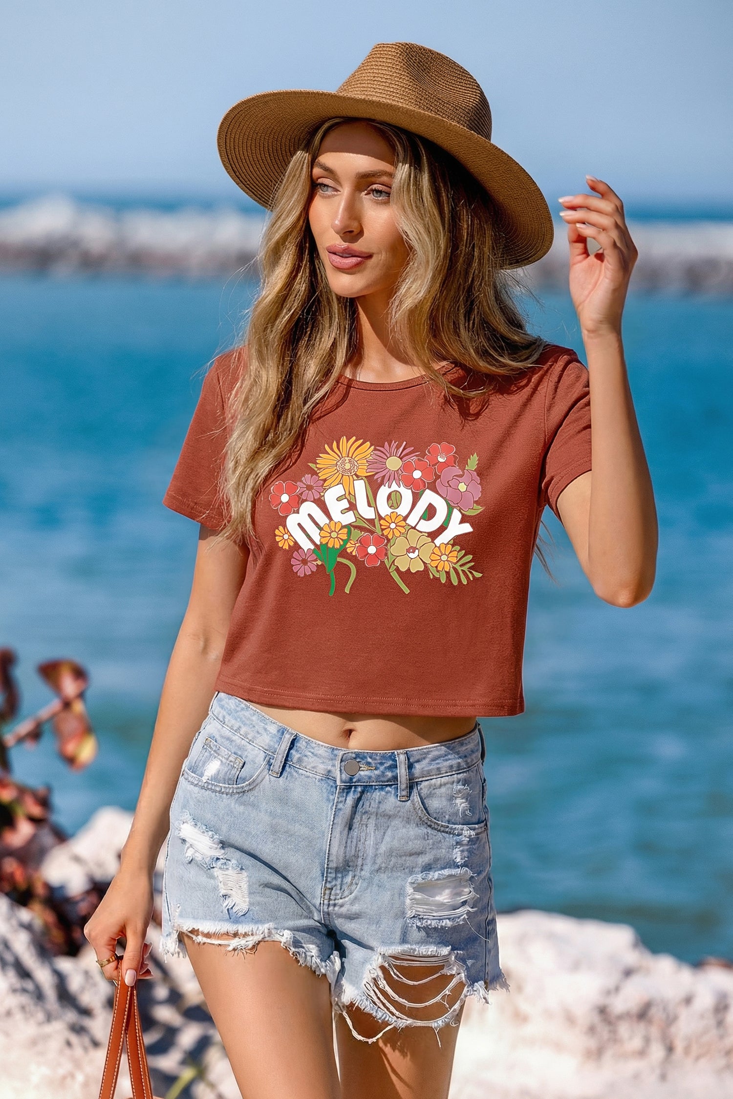 Orange Kurzarm Rundhals Cropped T-Shirt