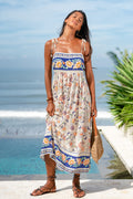 Geblümtes Maxi-Strandkleid mit eckigem Ausschnitt