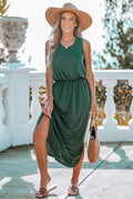 Waldgrünes Maxikleid mit Seitenschlitz