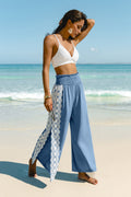 Blau Gesmokte Taille Wide-Leg-Sommerhose