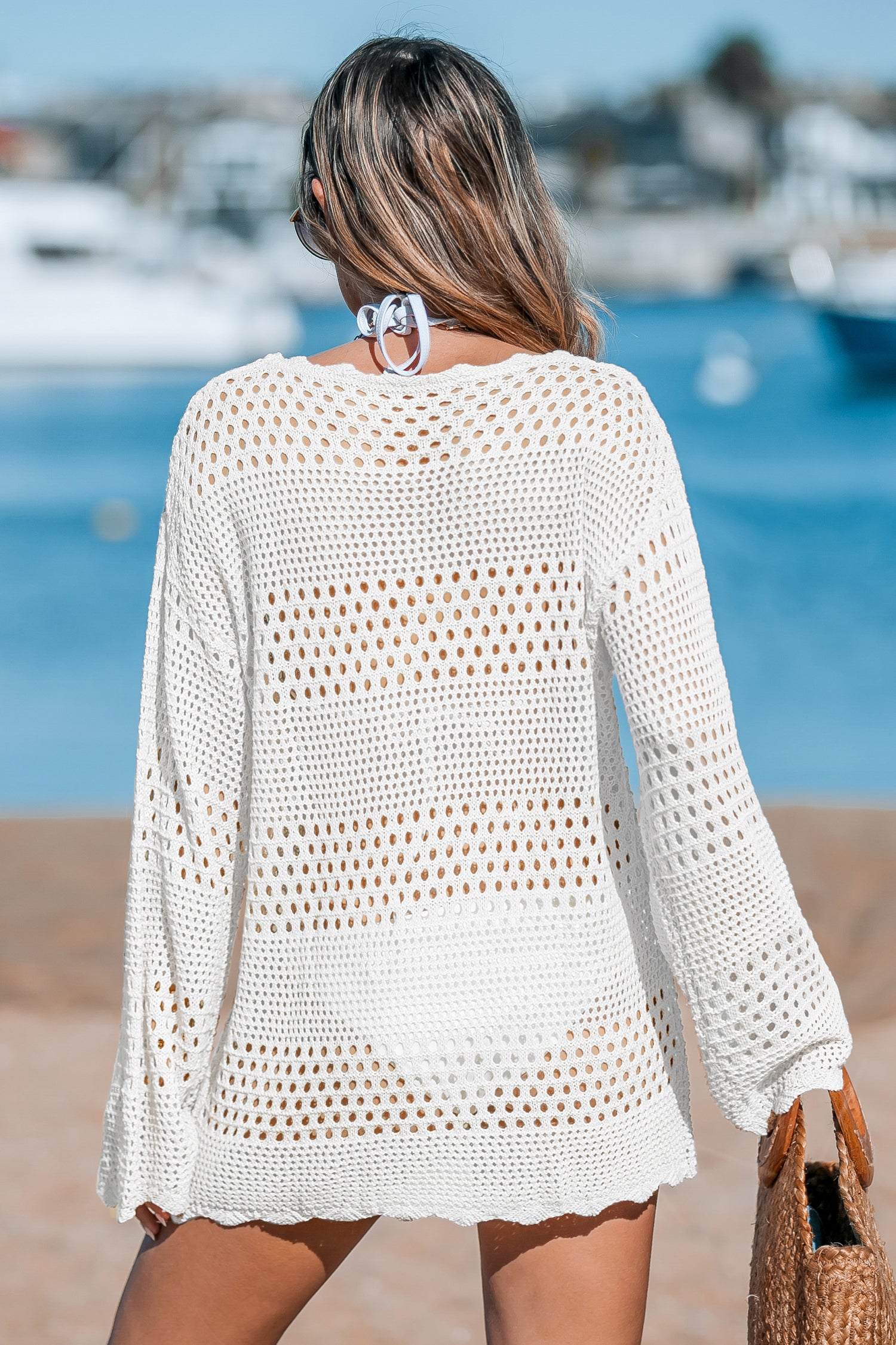 Gehäkeltes Cover-Up-Kleid mit Wellenausschnitt