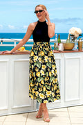 Ärmelloses Hoher Ausschnitt Maxikleid mit Blumenmuster