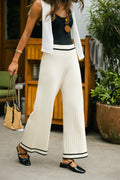Beige Strickhose mit geradem Bein und Kontrastdetails