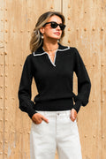Schwarzer Langarmpullover mit Kragen