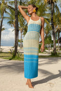 Gestreiftes Midi-Strick-Strandkleid mit U-Ausschnitt