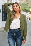 Grüne Strickjacke mit Rundhalsausschnitt